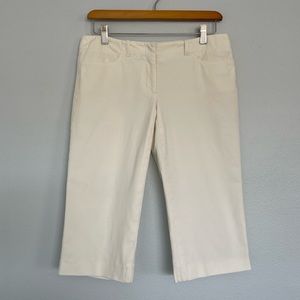 THEORY Cream Stretch Twill Cotton Capri Pants